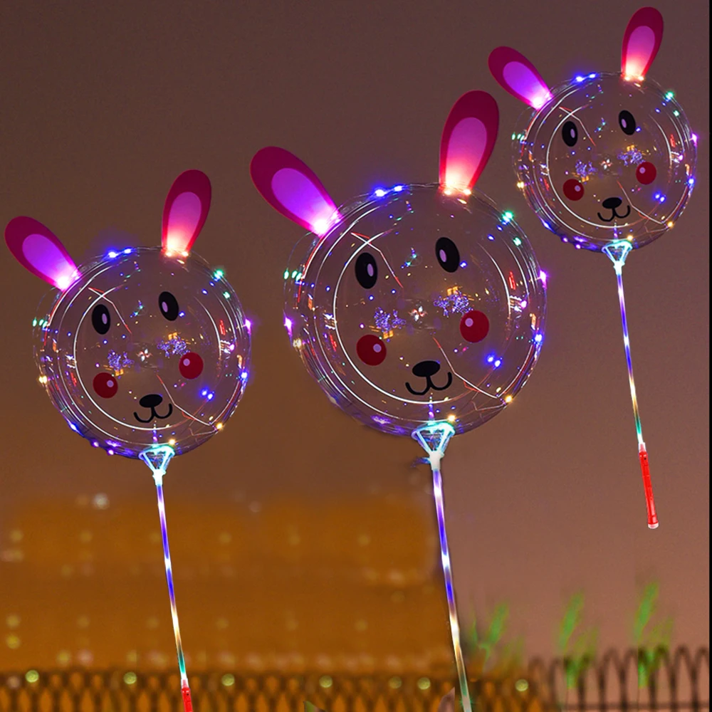 

10pcs Big Light Up BOBO Led Balloons with Stick Flashing Handle Glow Bubble Ballons Bunny shape Decoration Easter Birthday Party