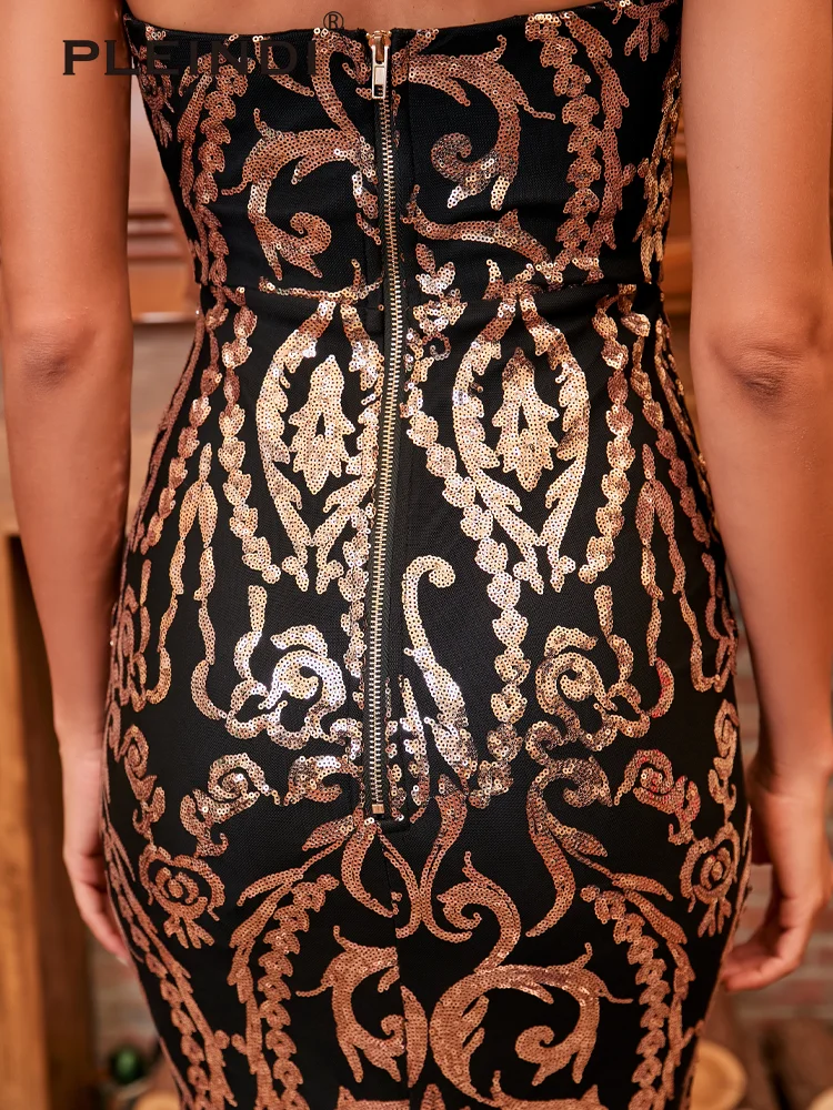 PLEINDI Luxury Evening Dresses Strapless Sleeveless Mermaid Floor-Length Sequin 2022 New of Appliques Exquisite Prom Dress Women