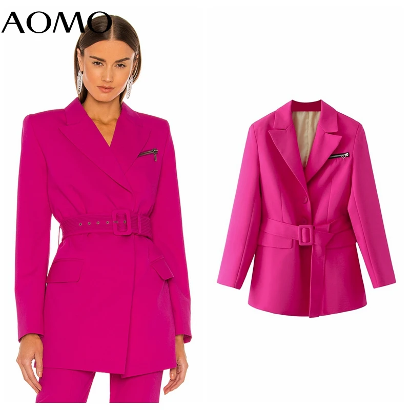 

Женский блейзер с карманами AOMO, ярко-розовый винтажный пиджак с отложным воротником, модные повседневные шикарные топы, DA106A, 2021