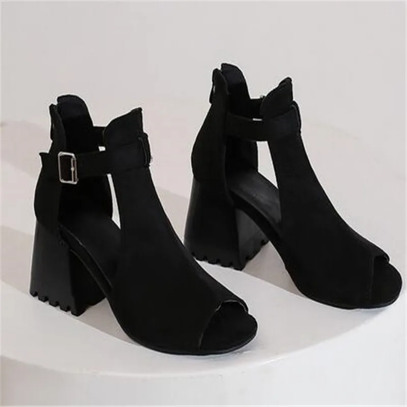 2023 New Peep Toe High Heels Spring Summer Sexy Casual Rome Ankle Boots Ladies Square Heel Sandals Women's Shoes Middle Pump 41