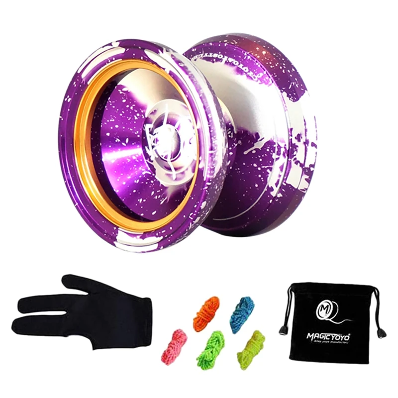 

-MAGICYOYO M002 Aluminum Alloy Professional Yoyo Stainless Steel T-Shaped Bearing Metal Ring Unresponsive Yo-Yo With Glove,Stri