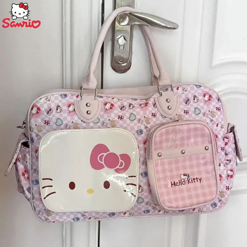 

Sanrio Hello Kitty Handbag Fashion Loli Sweet Cartoon Pu High Capacity Portable Travel Bag Wash Bag Kawaii Girl Festival Gift
