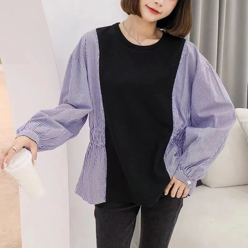 T-Shirt Women's New 2022 Fashion Stripe Stitching Design Niche Premium Top