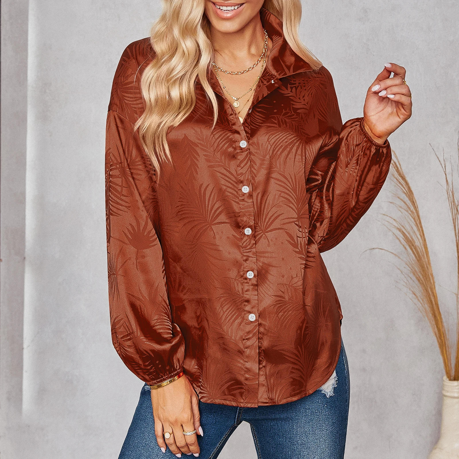 

Women Fashion Wild Velvet Shirts Solid Color Turn-Down Collar Long Sleeve Spring Autumn Casual Button-Down Tops Office Ladies