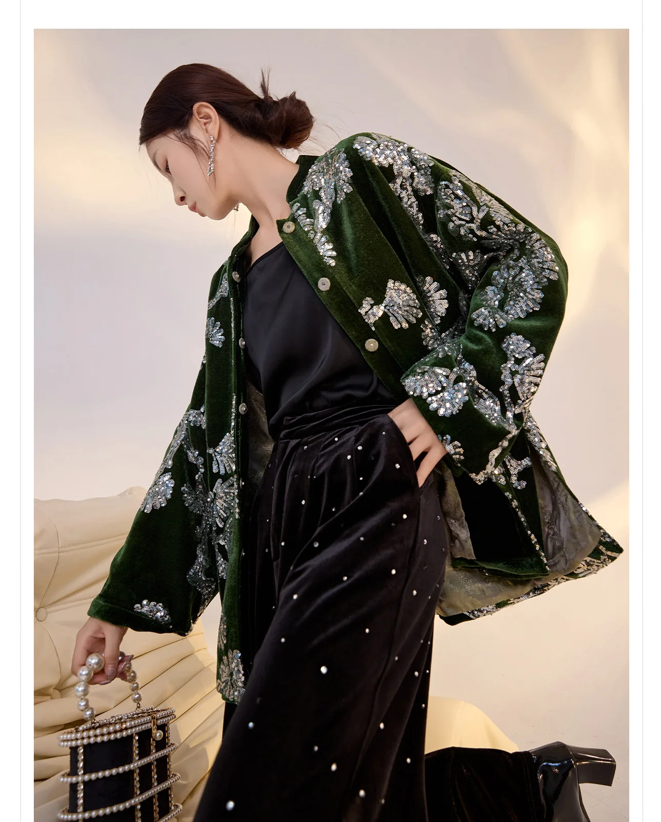 Весенне-осеннее новое бархатное пальто с воротником-стойкой в китайском стиле и