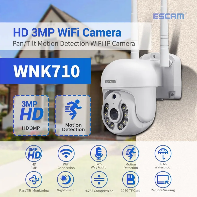 

ESCAM WNK710 Motion Detection WIFI Connection 3MP Two-way Voice Smart Dual-light Source Night Vision H.265 Camera