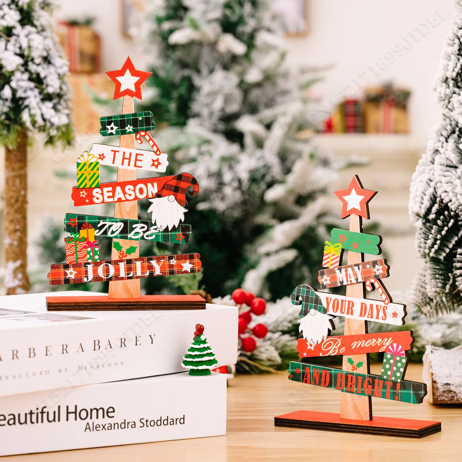 Деревянная рождественская елка настольное украшение Санта-Клаус веселая