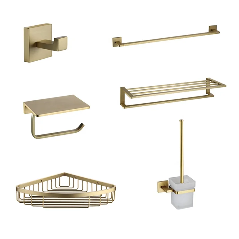 

bathroom accessories set gold brass toilet paper towels holder with shelf
