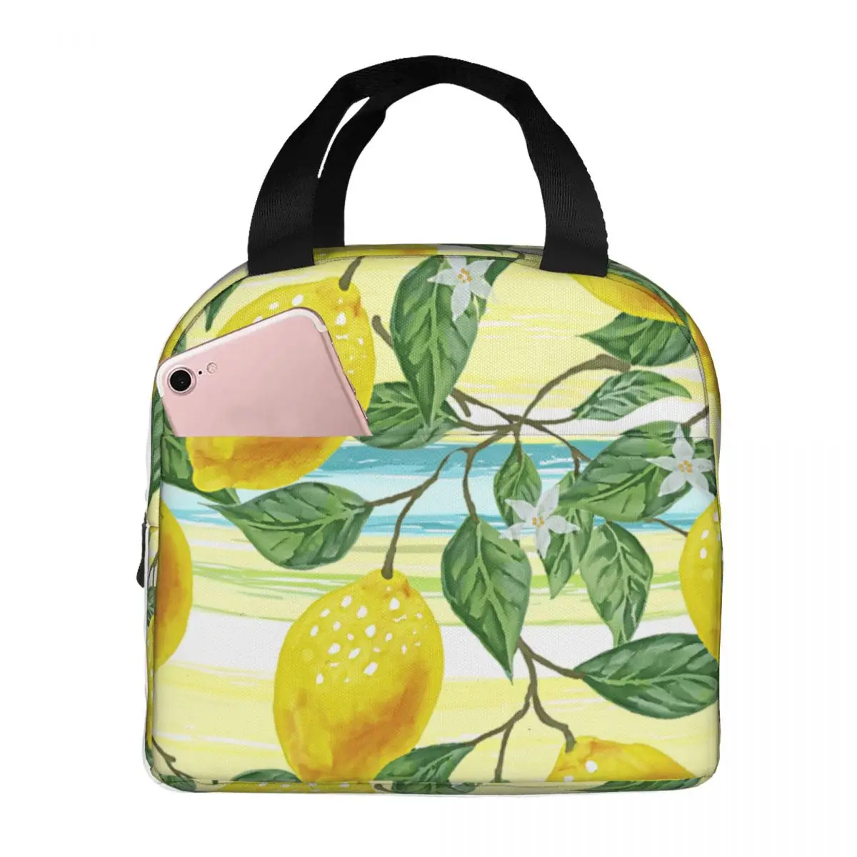 

Lunch Bags for Women Kids Tropical Summer Lemons Fruit Floral Thermal Cooler Portable Picnic Oxford Lunch Box Food Storage Bags