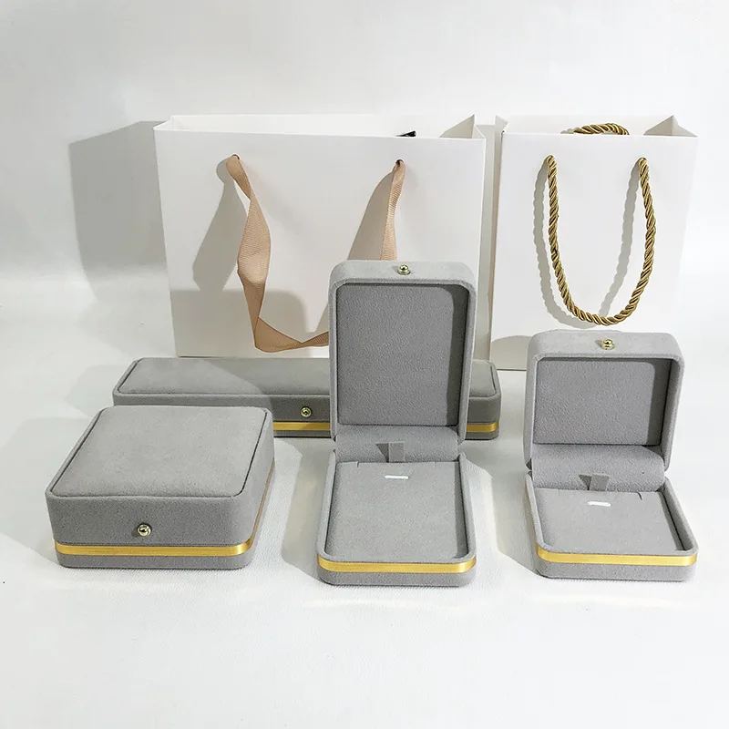 High Quality Jewellery Boxes with Gold Line Grey Color Elegant Style Avaiable Wedding Christmas Ring Necklace Gift Box Pendant