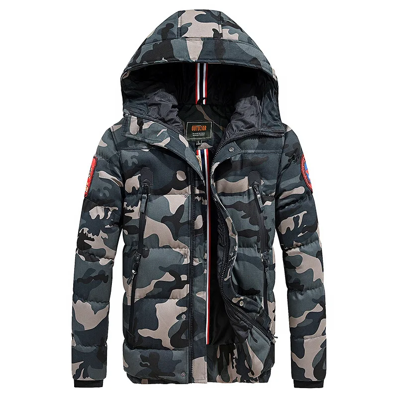 Men's Fashion Camouflage Thickened Warm Padded Jacket Autumn and Winter Military Outdoor Leisure Thickened Hooded Jacket
