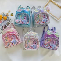 disney childrens spring new sequin bow backpack princess transparent shiny aisha kindergarten kawaii schoolbag christmas gift