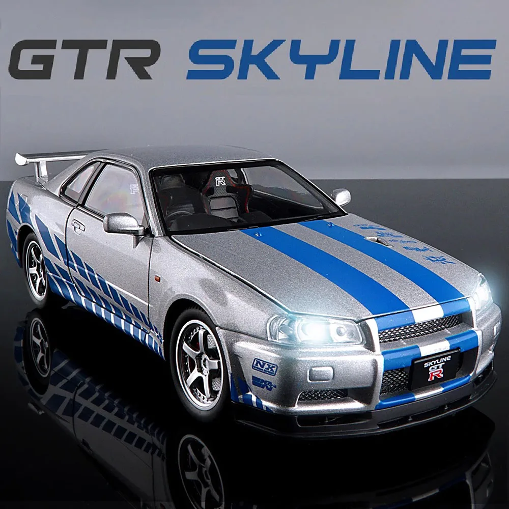 Масштаб 1:24 Nissan GTR-R34 модель уличного автомобиля игрушка литая под давлением