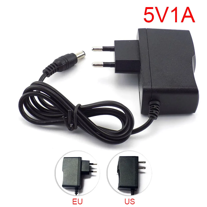 

AC to DC 5V 1A 1000mA Power Adapter supply US EU Plug Converter wall charger 5.5mm x 2.1mm for LED Strip light CCTV Camera