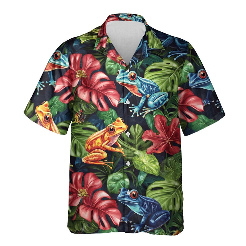 Гавайские рубашки с 3D принтом лягушки для мужчин свободные блузки коротким