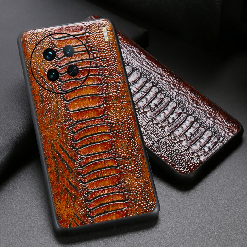 Genuine Leather Phone Case For vivo X90 Pro plus X70 X50 X60 Pro plus X80pro Ostrich foot mobile phone back cover case Funda enlarge