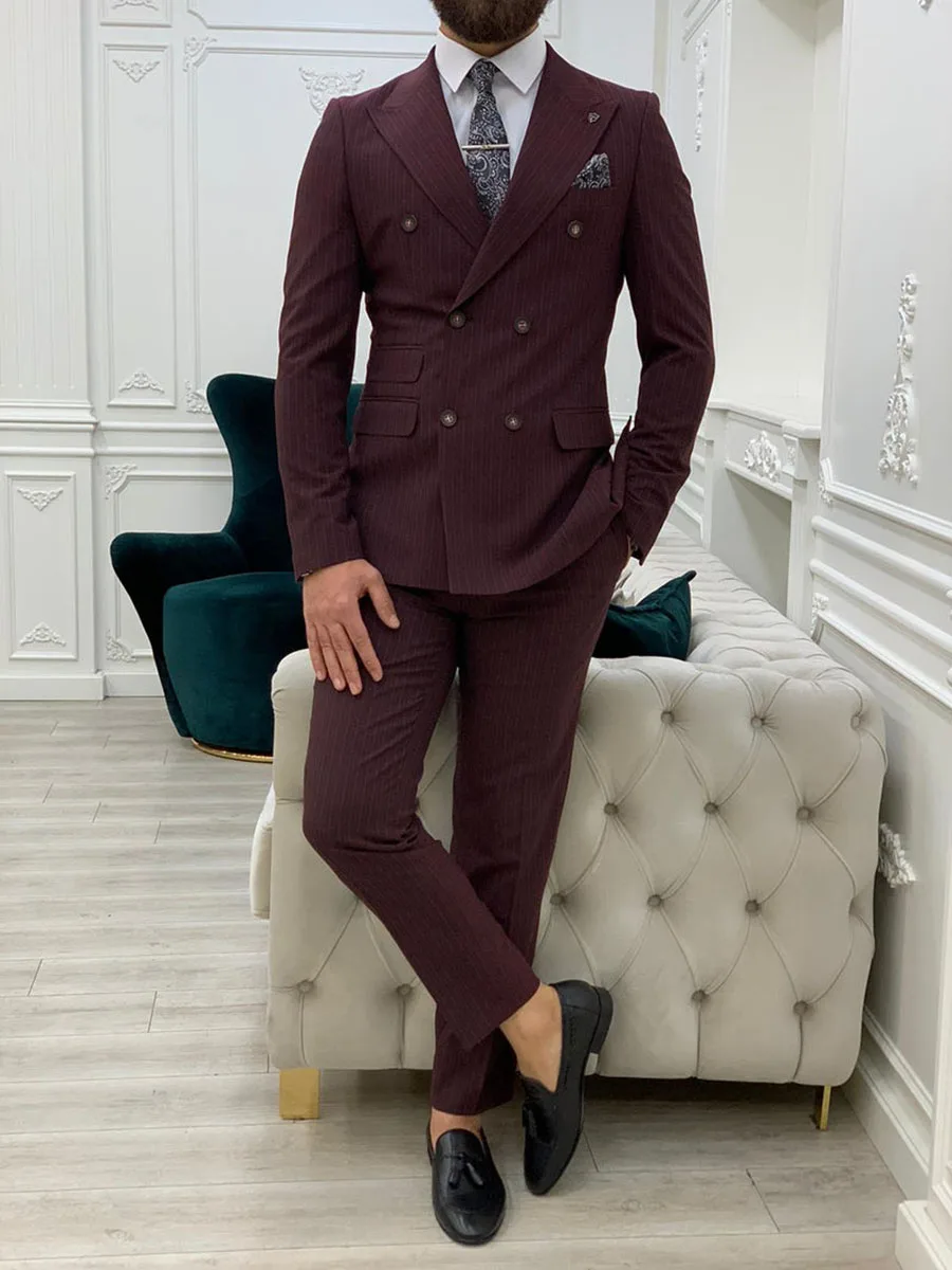 2023 Men's Suit Double-breasted Striped Suit Suitable for Wedding Groomsmen Business Casual Office High-quality Clothing