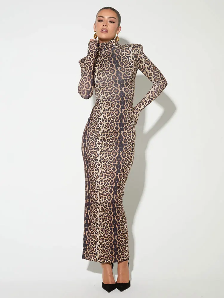 GACVGA сексуальное платье макси с леопардовым принтом и длинными рукавами для