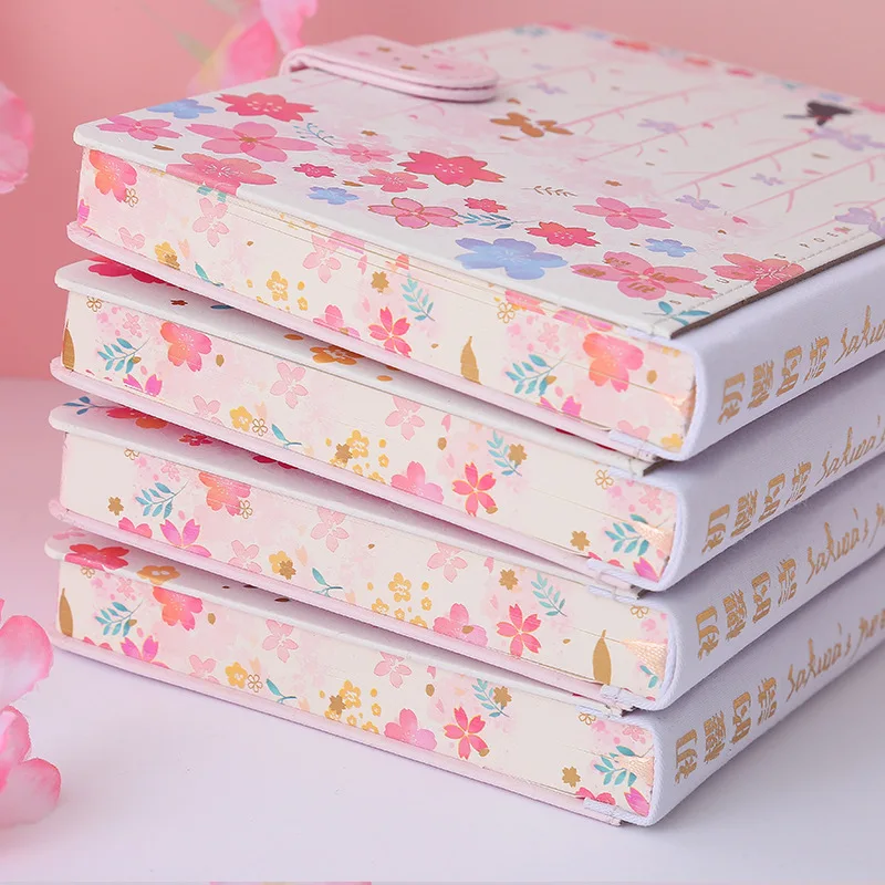 

Notebook Romantic Blossoms Notepad Simple Girl Notebooks Pink Cherry Buckle Horizontal Magnetic Wholesale Fresh Line