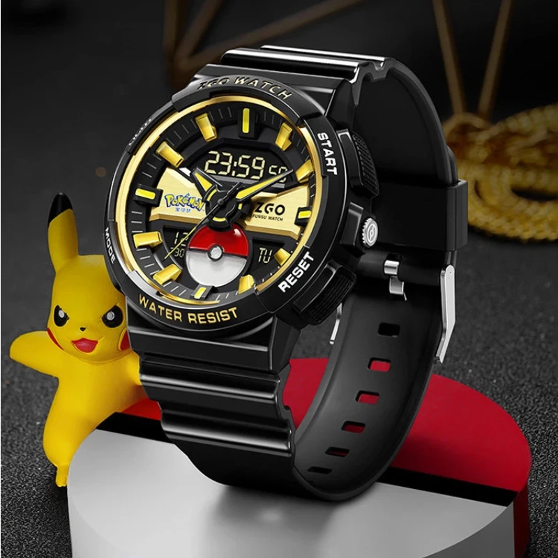 Фото Цифровые часы Zgo Pokem Sports, черные, золотые, водонепроницаемые до 50 м, со светодиодной подсветкой, ударопрочные, с будильником, календарем, для активного отдыха на природе №2