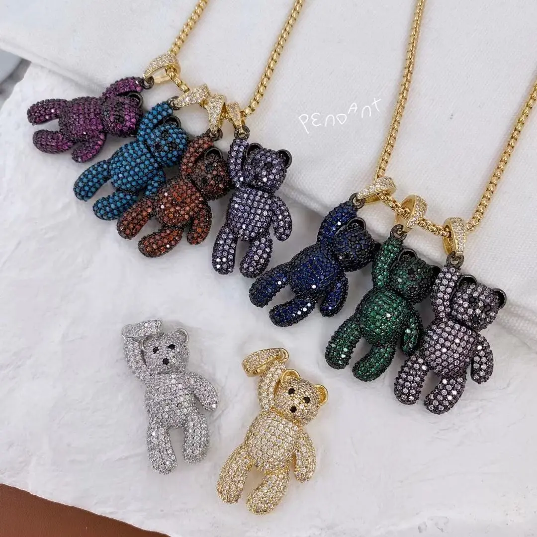 

5PCS, CZ Crystal Teddy Bear Necklaces for Women Copper Metalblack Plated Bear Necklaces Animal Jewelry Gifts