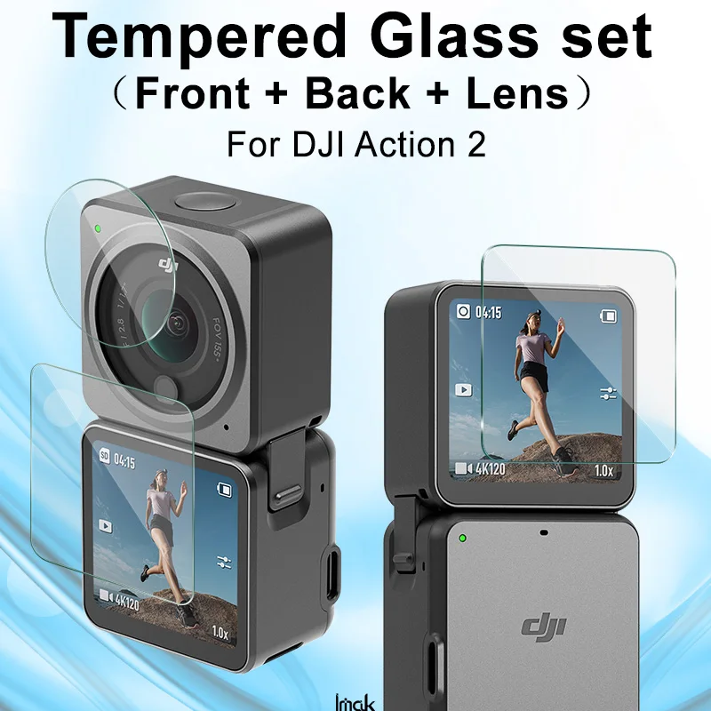 

Imak 1 set Glass Protect Film Abrasion Resistant for DJI Action 2 Tempered Glass Front + Back + Lens HD Clear Film