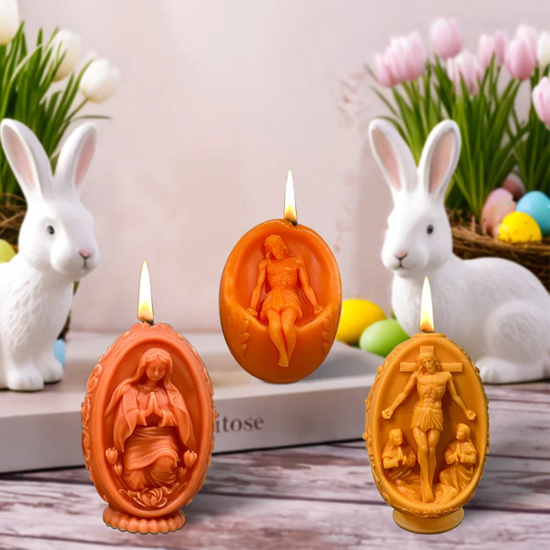 3D DIY Свеча Иисуса Силиконовая форма Девы Марии Пасхальное яйцо Смола Плесень