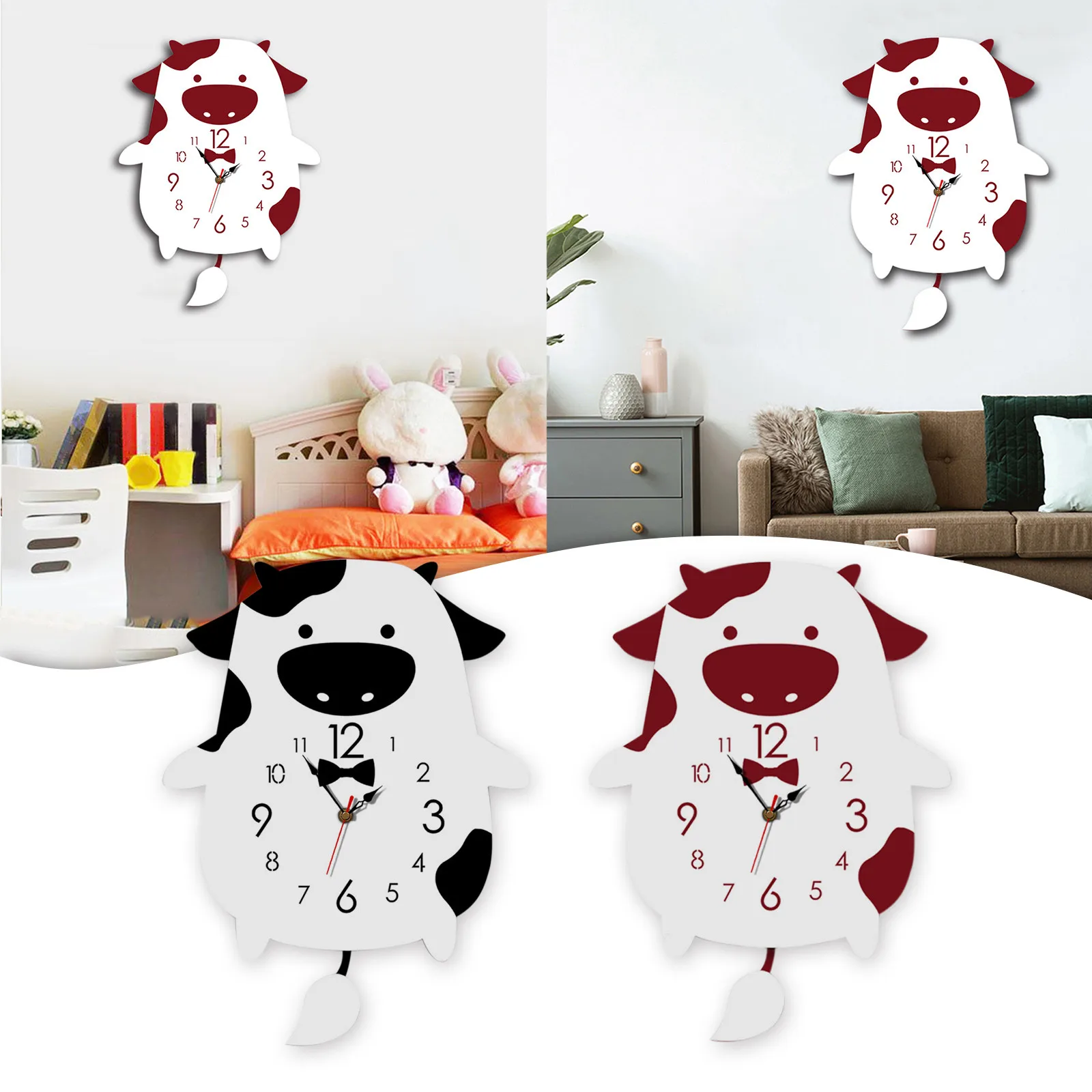 

Милые Мультяшные настенные часы с коровой и ваггирующим хвостом Акриловые Часы Домашнее украшение для комнаты
