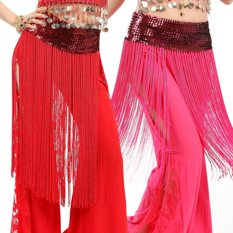 

Tribal Style Belly Dance Dress Elegant Sequin Long Tassel Fringe Skirts Hip Scarf Wrap Belt Indian Dance Waist Towel