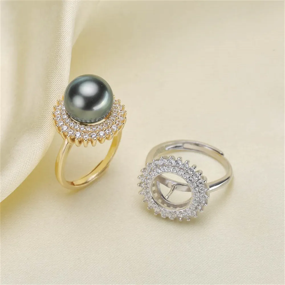 

Micro-set zirconia 18K gold clad half-hole bead bracket ring fashion light luxury diy crystal pearl empty bracket ring
