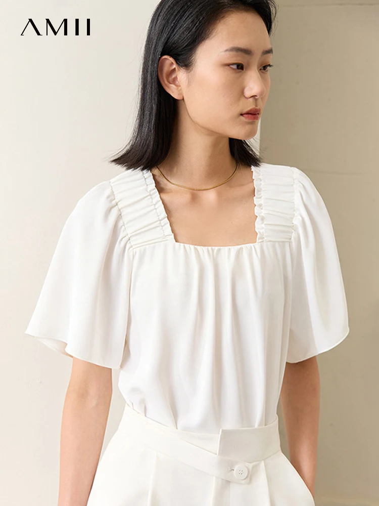 

AMII Minimalism 2023 Summer New Chiffon Shirts & Blouses French Women's Tops Loose Pullovers Office Lady White Shirts 72342022
