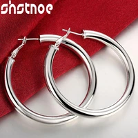 925 sterling silver 50mm smooth round hoop earrings classic for women party engagement wedding birthday gift fashion jewelry