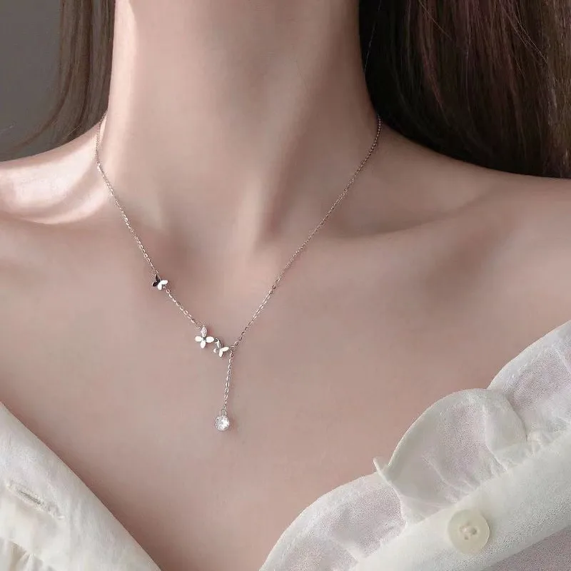 

Elegant Exquisite 3 Butterflies Drop Pendant Collarbone Chain Necklace for Women Fashion Choker Necklaces Charm Jewelry Gifts