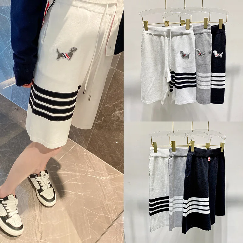 

High Quality Korean Style TB Shorts New Commuter Summer Pants Puppy Loose Fashion Casual Ice Linen Knit Cropped Pants