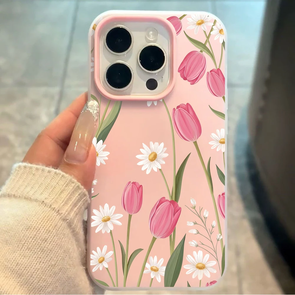 Фото Чехол для телефона из розового силикона White Daisy Bumper Pink Jelly для Xiaomi Redmi Note 14 Pro, Note 13, 12, 11 Pro 5G, 15C, 14C, мягкий силиконовый чехол №1