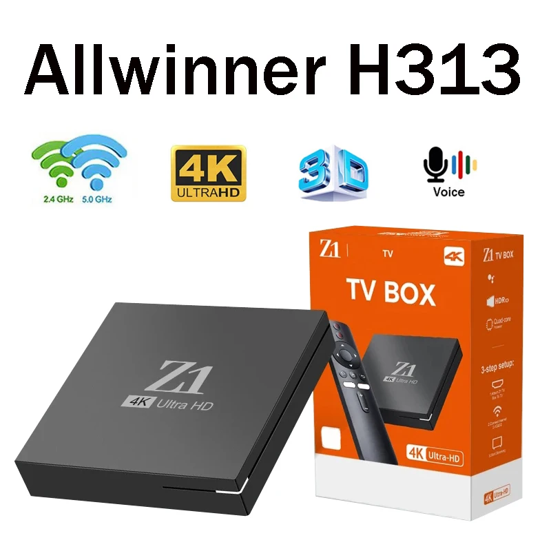 Фото Z1 TV BOX Allwinner H313 ATV Android 10 TV Box BT5.0 4G 5G Dual Wifi 100 4K Видео голосовое управление 3D Set Top Box №1
