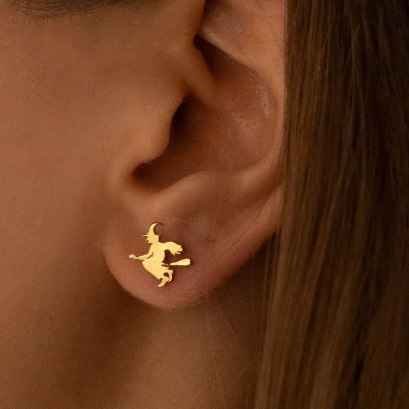 Красивые и уродливые серьги-гвоздики в виде ведьмы серьги на Хэллоуин