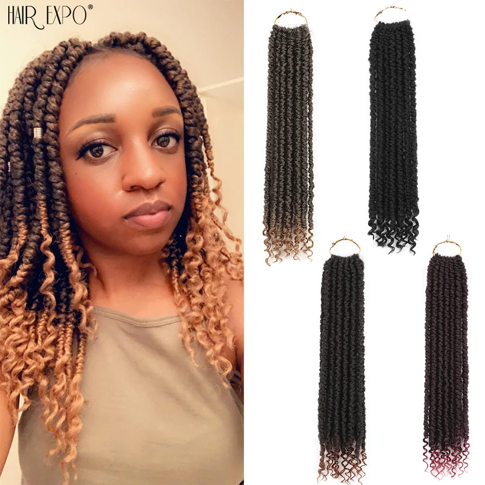 

16"Synthetic Spring Senegalese Twist Crochet Braids Curly End Crochet Hair Pre-Stretch Passion Twist Hair Extensions Ombre Braid