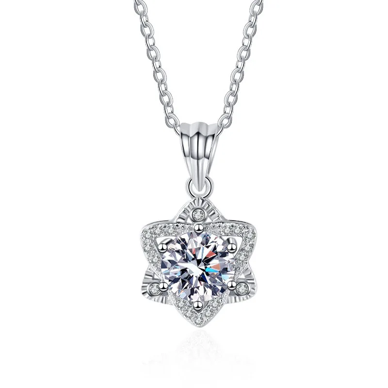 

S925 Sterling Silver Fine Jewelry Clavicle Chain Pendants Moissanite Zircon 1ct Wedding Hexagram for Women