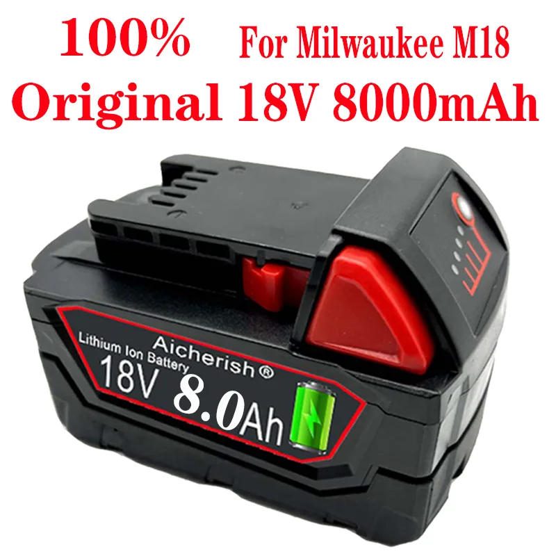 

For Milwaukee M18 8000Mah 48-11-1815 M18B2 L50 HD18 Electric Drill Wrench Angle Grinder Replacement Battery 18V 8Ah Charger Set