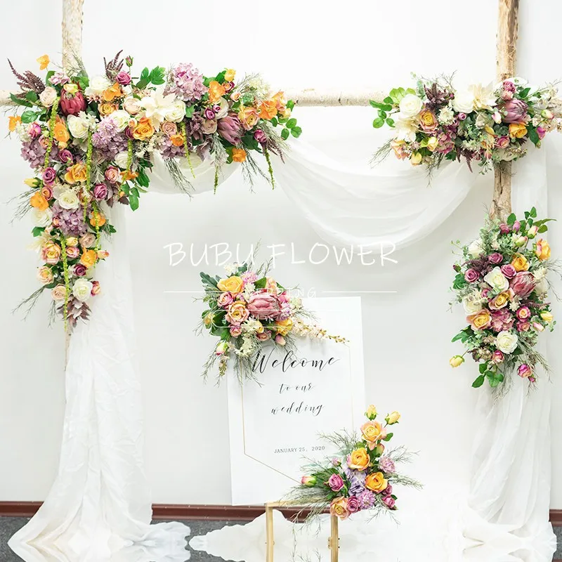 Wedding Arch  Artificial Flowers Kit Wedding Arch Draping Fabric Flower Swag Garlands Floral Arrangement Backdrop Decoration