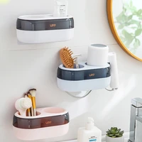 2 girds wall mounted hair dryer holder detachable drain easy clean bathroom hair dryer container comb toothbrush organizer shelf