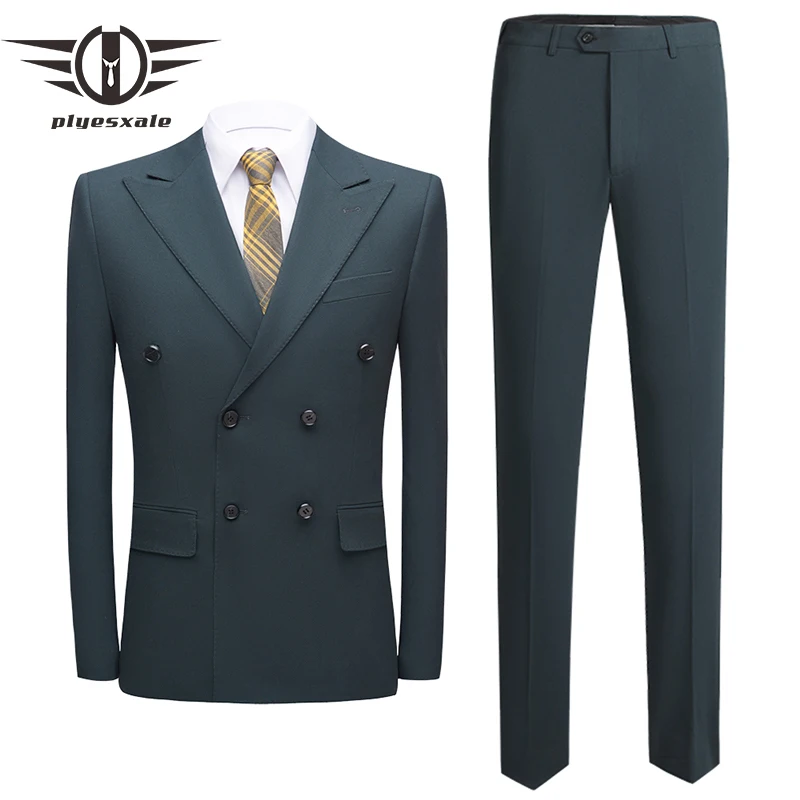 

Plyesxale Dark Green Double Breasted Suit Men Fashion Men's Casual Business Suits Latest Coat Pant Designs (Jacket+Pants) Q838