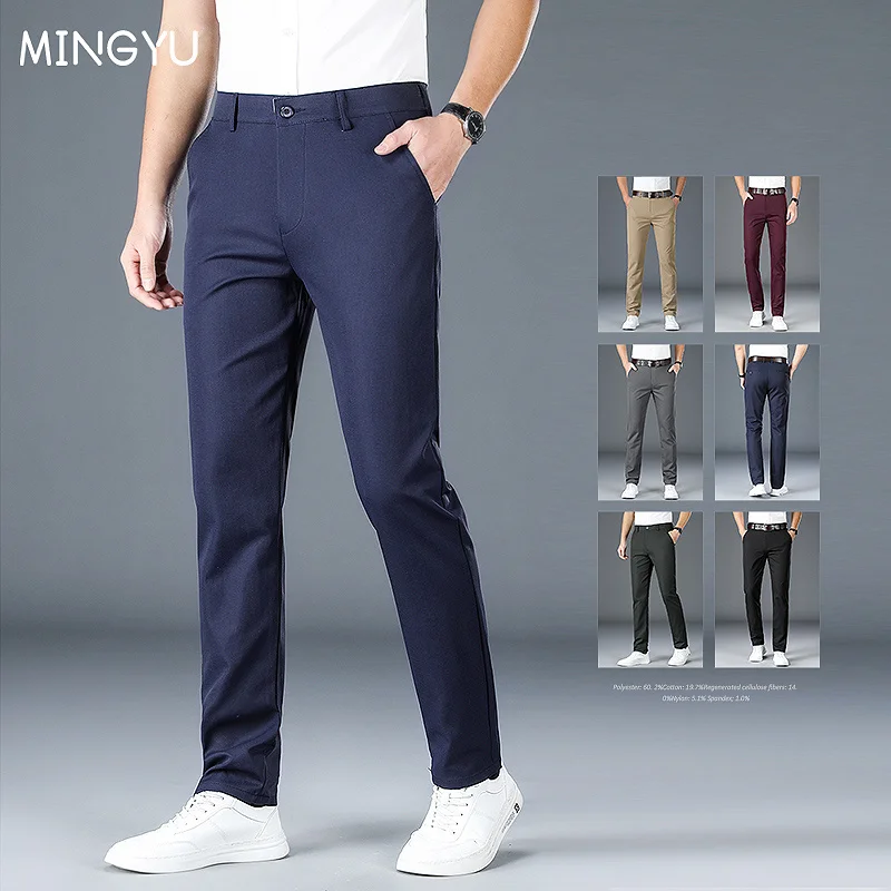 

Brand Clothing Spring Summer Straight Suit Pants Men Business Fashion Red Black Blue Solid Color Formal Trousers Large Size 40