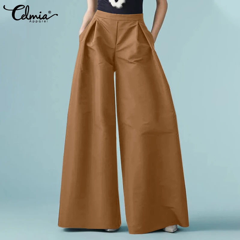 

Celmia Elegant Lady High Waist Pants Spring Summer Casual Loose Lightweight Long Trousers Pockets 2022 Women's Wide LegPantalon