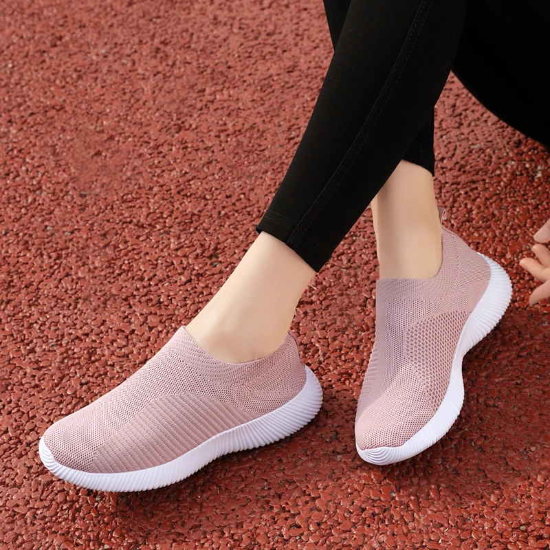 Women Shoes Knitting Sock Sneakers Women Spring Summer Slip On Flat Shoes Women Plus Size Loafers Flats Walking krasovki Famela