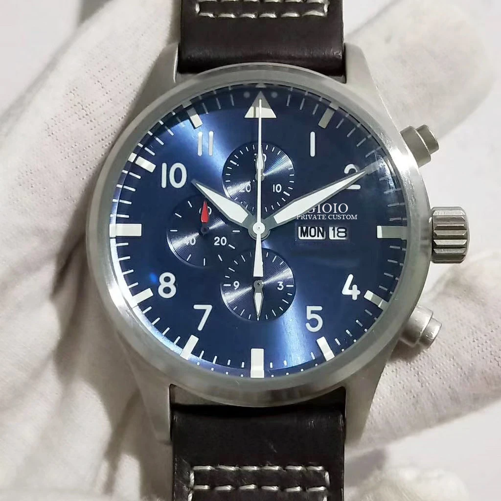

Men Automatic Mechanical Pilots Brown Leather Blue Watch