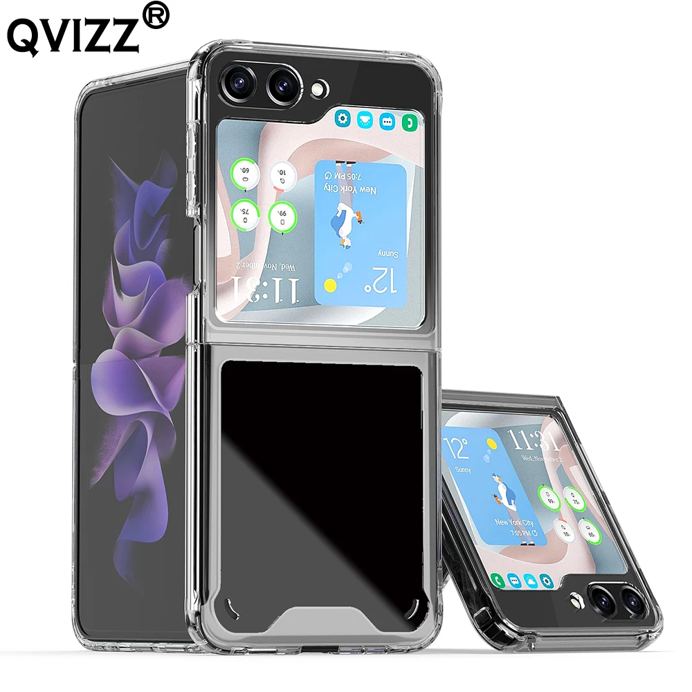 

Luxury Clear Acrylic Case For Samsung Galaxy Z Flip5 Transparent Shockproof Soft Silicone Edges Hard Phone Cover SamsungZFlip5
