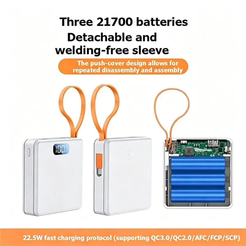 Корпус для Power Bank ABNR 22.5W DIY, зарядный кейс для 3 батарей 21700 с кабелем, мини-корпус для блока питания без пайки, модель A (art.: 3920dd2cd4dbd) - 3920dd2cd4dbd