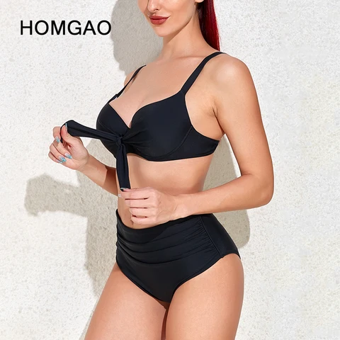 HOMGAO Sexy Push Up Women Two Piece Bikini High Waist Swimsuit Tummy Control Bathing Suit Swimwear 2022 Beach Wear Monokini